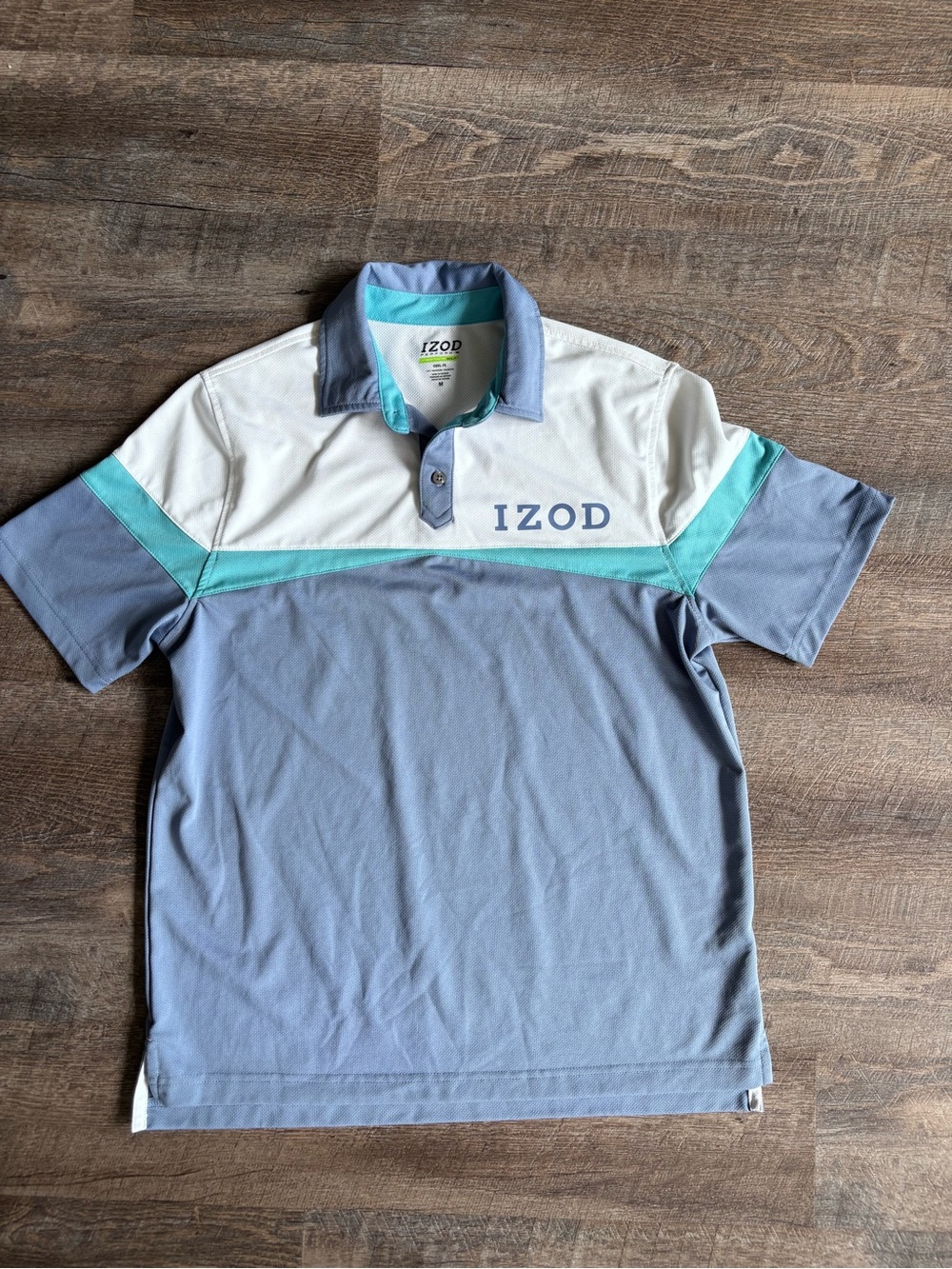 Izod Vintage Men's Colorblock Polo in Light Blue, White & Aqua M